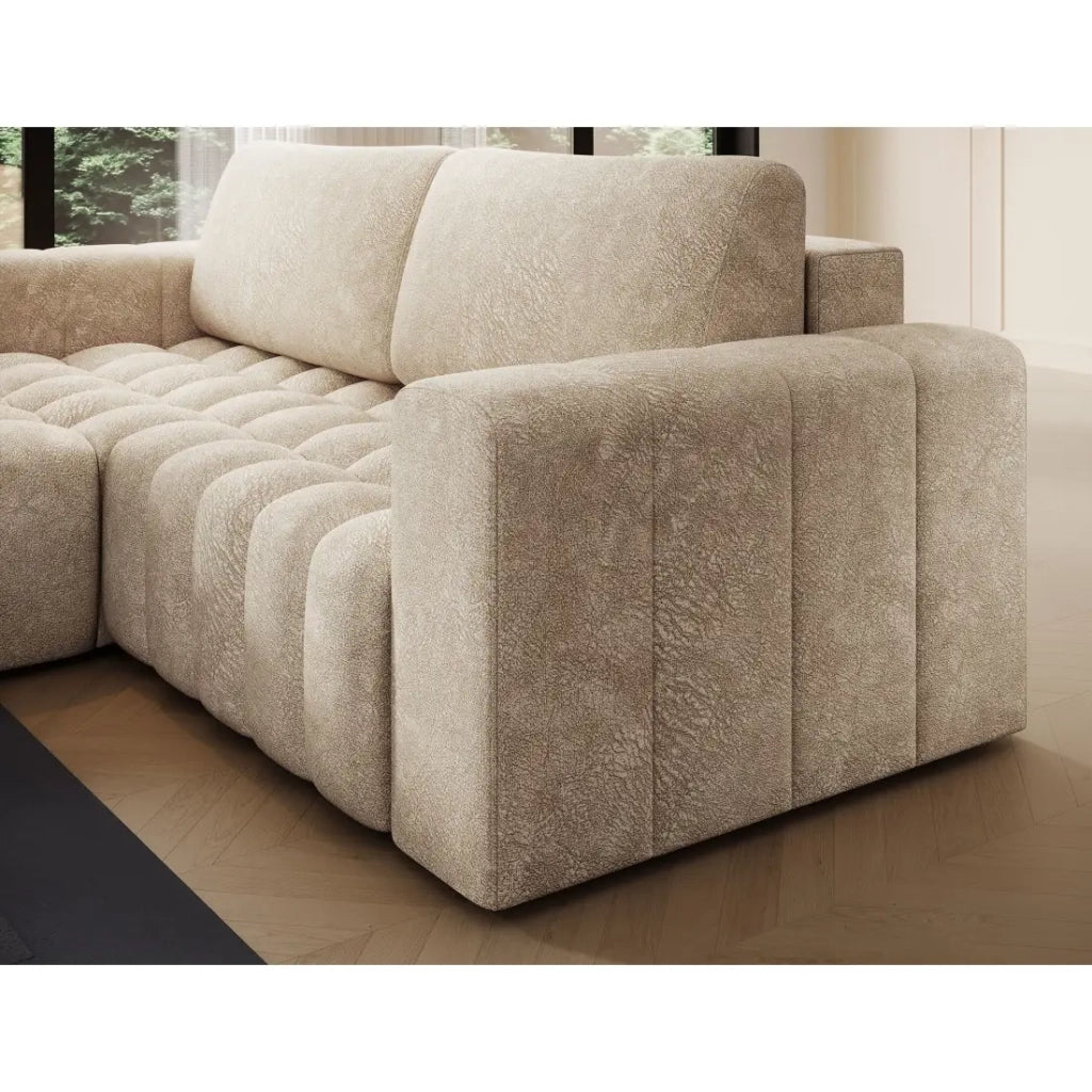 Divano angolare convertibile DORY beige 250 cm con contenitore angolo sinistro