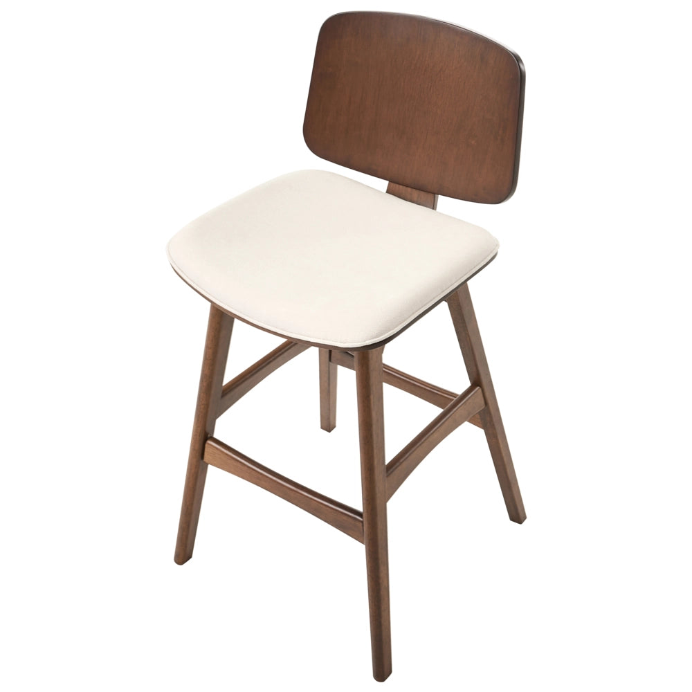 Set di 2 sgabelli da bar in tessuto beige chiaro senza braccioli stile scandinavo struttura in legno di gomma marrone zona pranzo