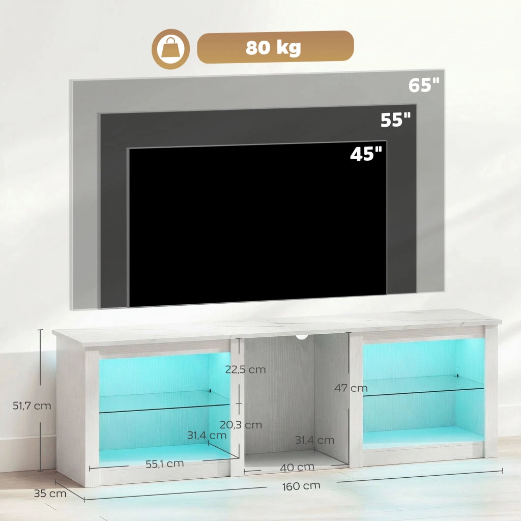 Mobile TV con LED ¨C Xylo ¨C 160cm bianco con ripiani vetro per TV fino 70 pollici