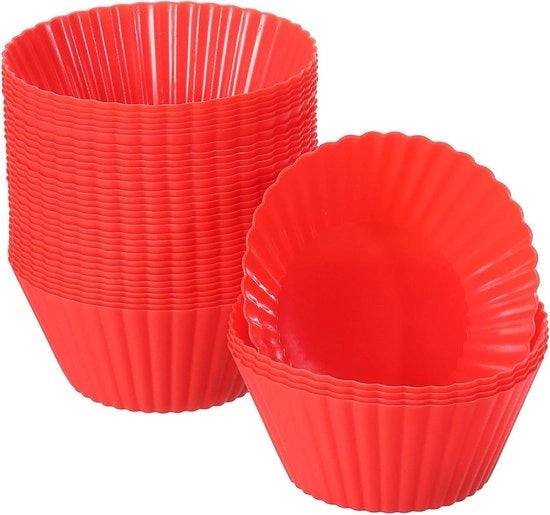 Set di 36 forme per cupcake in silicone - Forme antiaderenti per muffin, uova e torte (rosso)