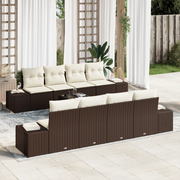 Set Divano da Giardino 9 Pezzi con Cuscini Marrone Polyrattan
