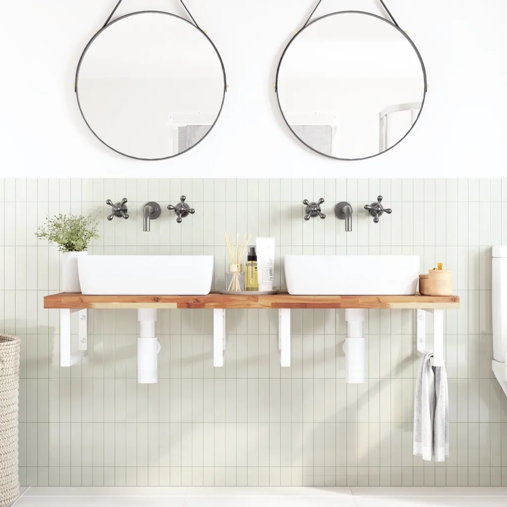 vidaXL Ripiano a Parete per Lavabo in Acciaio e Massello di Acacia