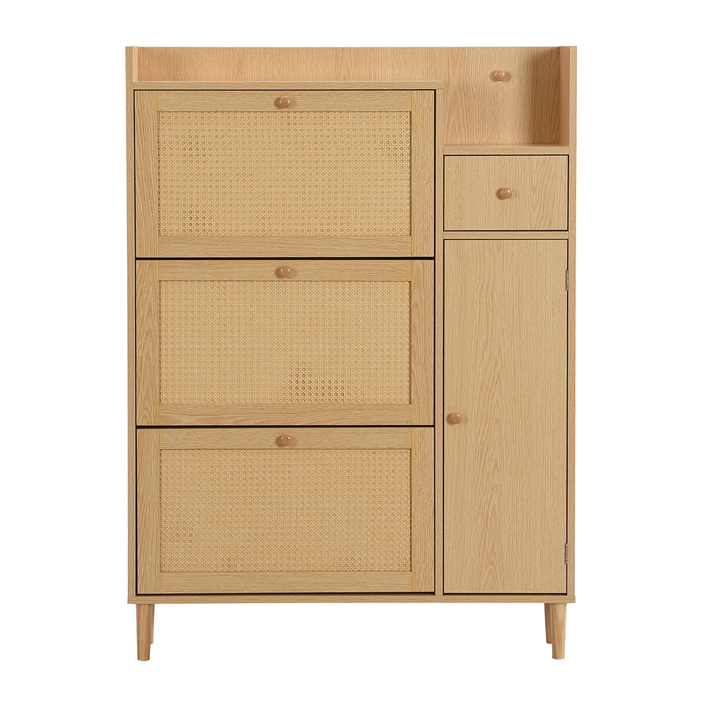 Armadio per scarpe in rattan - Xylo - 90x125x17 cm - 3 ante e 1 cassetto - Per ingressi stretti