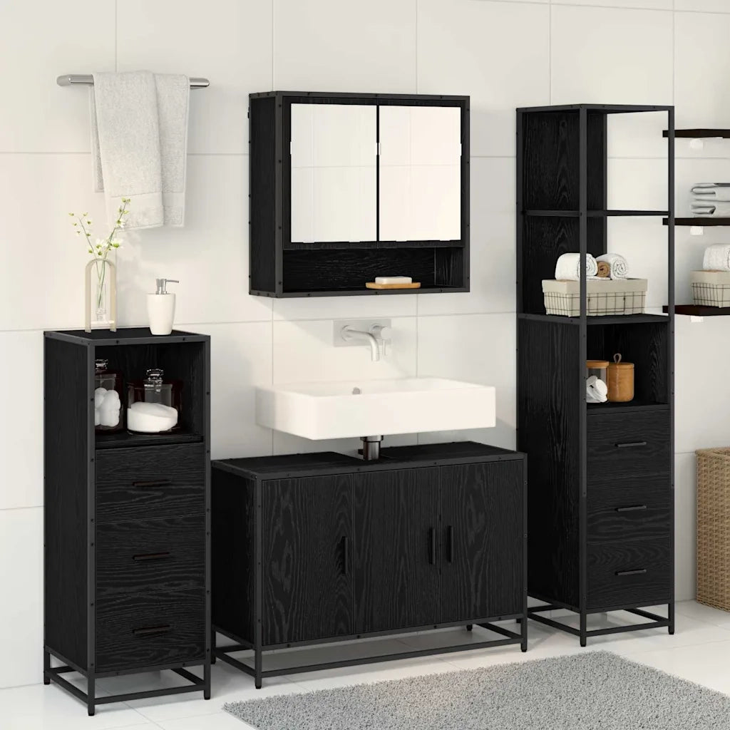 Set di mobili per il bagno 4 pcs Rovere Nero Legno multistrato