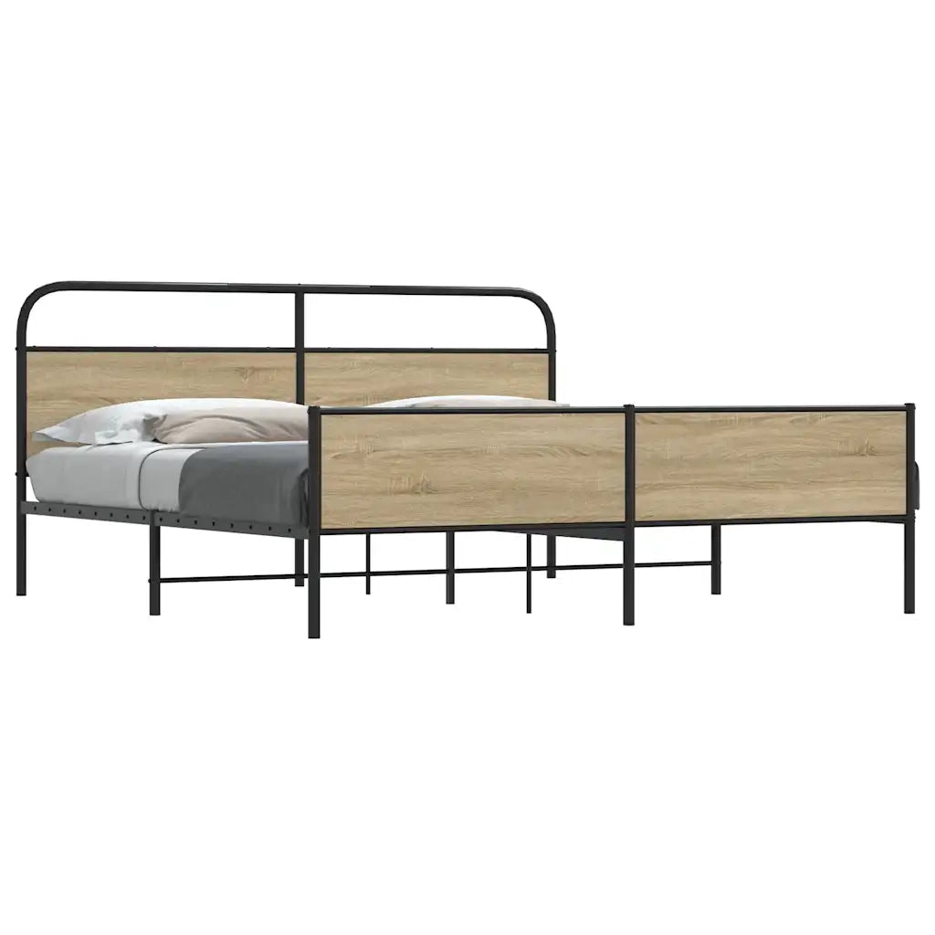 vidaXL Giroletto senza Materaso in Metallo Rovere Fumo 183x213 cm