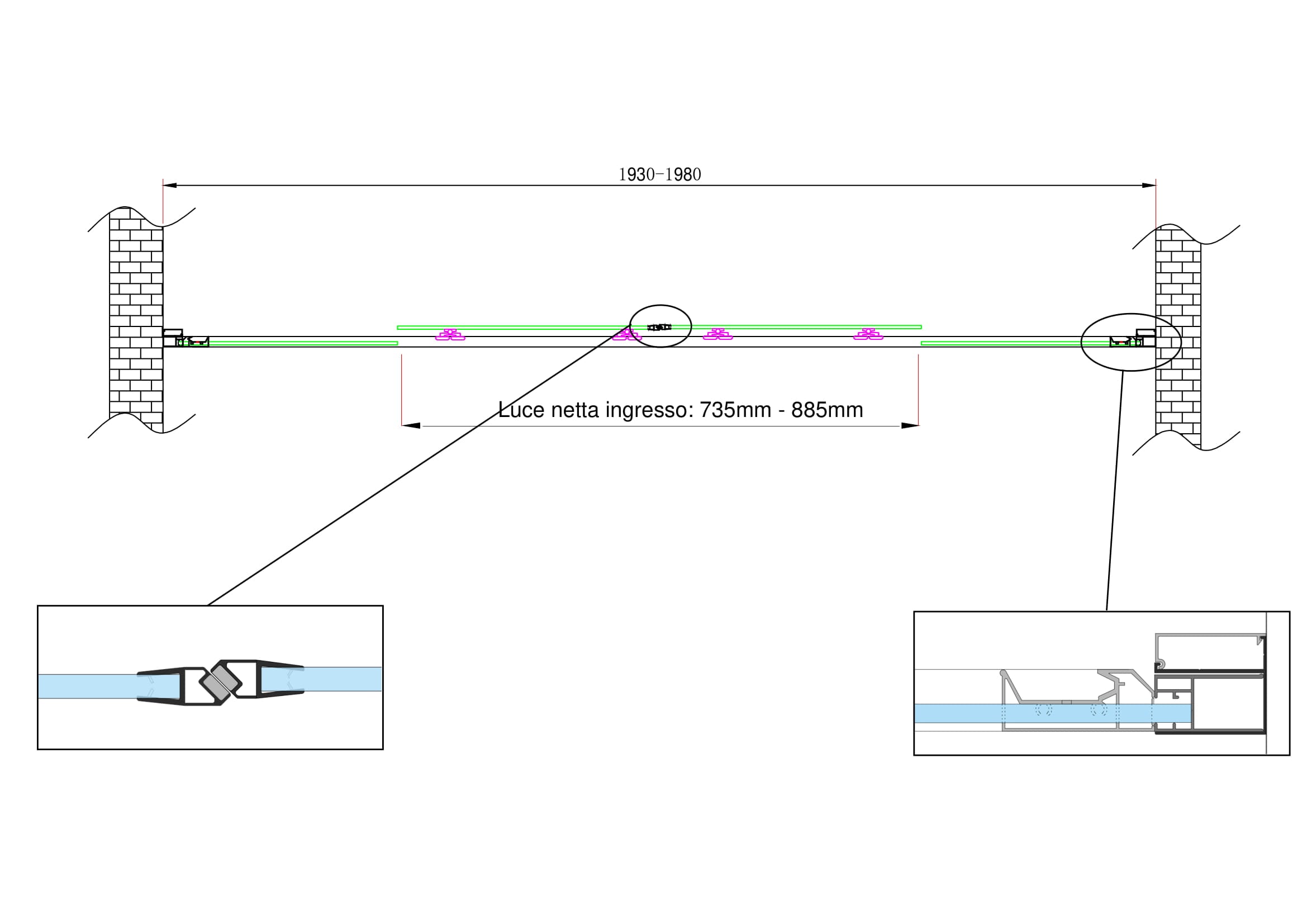 Porta doccia vetro 6 mm con apertura centrale a 4 ante per installazione in nicchia Altezza 190 cm 193-198 REGOLABILE