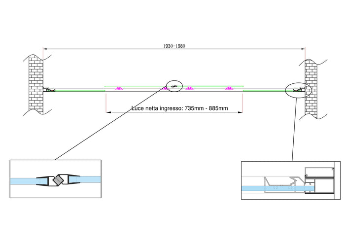 Porta doccia vetro 6 mm con apertura centrale a 4 ante per installazione in nicchia Altezza 190 cm 193-198 REGOLABILE