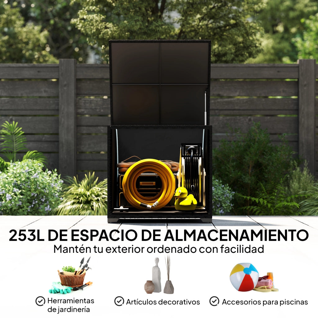 Cassa per Esterno in Rattan da 253L con Cerniera Idraulica ¨C Zephmum ¨C Nero