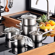 Set di pentole in acciaio inossidabile - Induzione - 5 pezzi - con coperchio in vetro - pentole da cucina