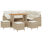 Set di Divani da Giardino da 9 Pezzi con Cuscini Beige in Rattan Sintetico e Acacia