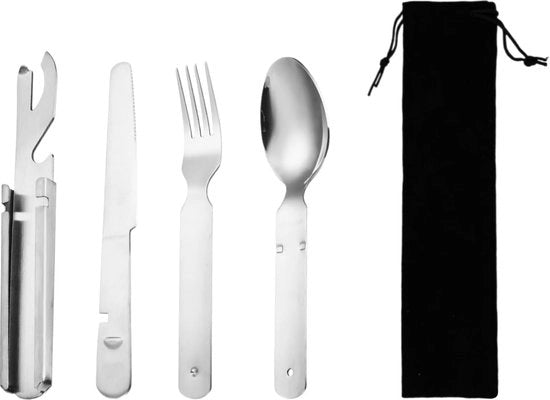 Servizio da campeggio 4 pezzi, servizio da picnic, servizio da esterno, servizio da campeggio in acciaio inossidabile, servizio da tavola da campeggio, servizio da campeggio, servizio da picnic per escursioni