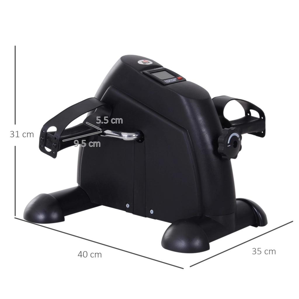 Mini cyclette con pedali, display LCD, in ghisa, nera, compatta (35x40x31 cm) per casa e fitness.