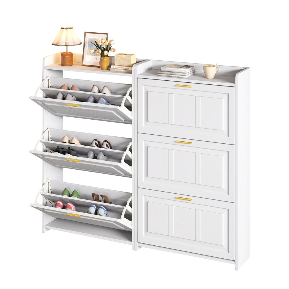 Scarpiera a 6 Scomparti ¨C MINIMAL ¨C Bianco, MDF e Truciolato, Set 2 Pezzi, 70x24x120 cm