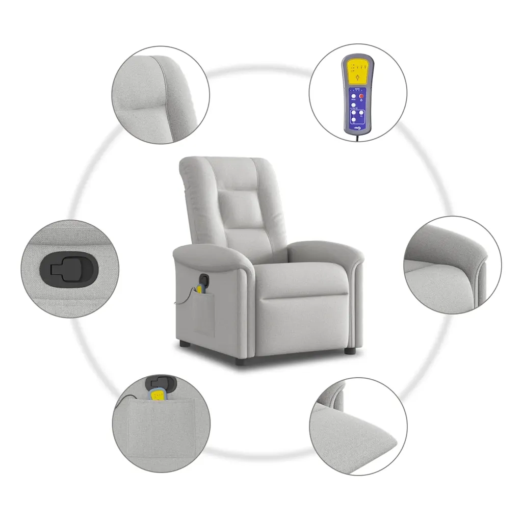 Poltrona Massaggiante Reclinabile Grigio Nuvola in Tessuto 4015635