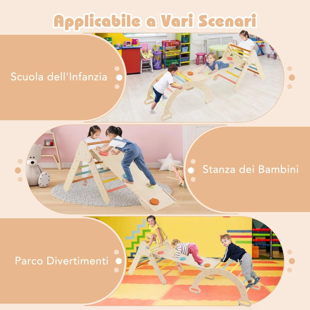 4 in 1 Set da Arrampicata per Bambini, Giocattoli da Arrampicata a Triangolo con Triangolo Arco e Salita, Ideale per Bambini 1 Anni + (Macaron)