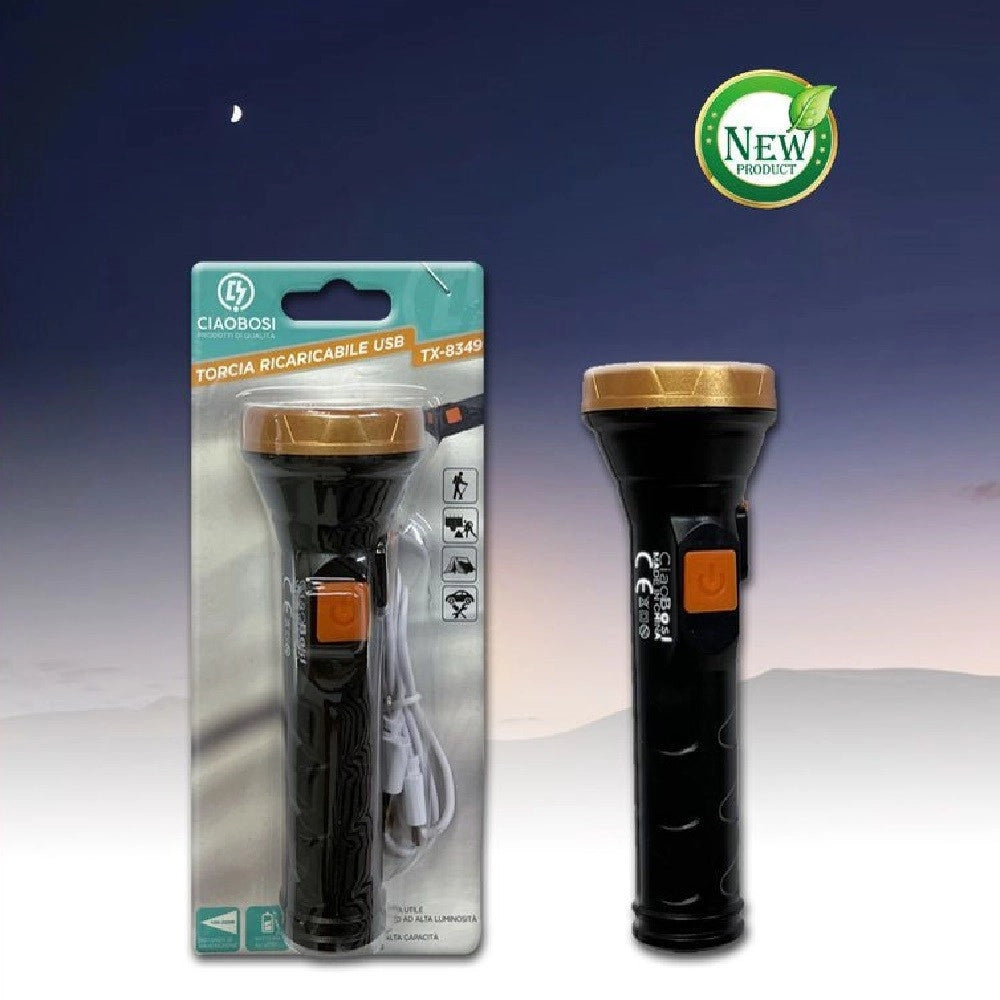 Trade Shop - Torcia Elettrica Luce Led Ricaricabile Usb Per Escursionismo Campeggio Tx-8349 -