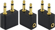 Adattatore di Cuffia per Aereo - Convertitore AUX 3.5mm Maschio a 3.5mm Femmina a Doppio Bordo - Set di 3 - Accessorio da Viaggio