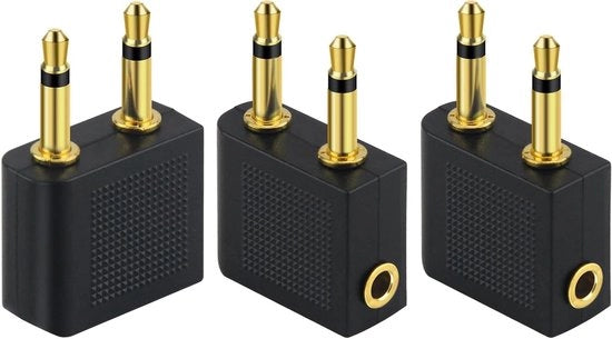 Adattatore di Cuffia per Aereo - Convertitore AUX 3.5mm Maschio a 3.5mm Femmina a Doppio Bordo - Set di 3 - Accessorio da Viaggio