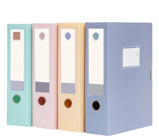 Archivio a 4 elementi per fogli A4, cartellino A4 75 mm profondo, archivio documenti pieghevole 4 colori per ufficio, casa e scuola (colore chiaro)