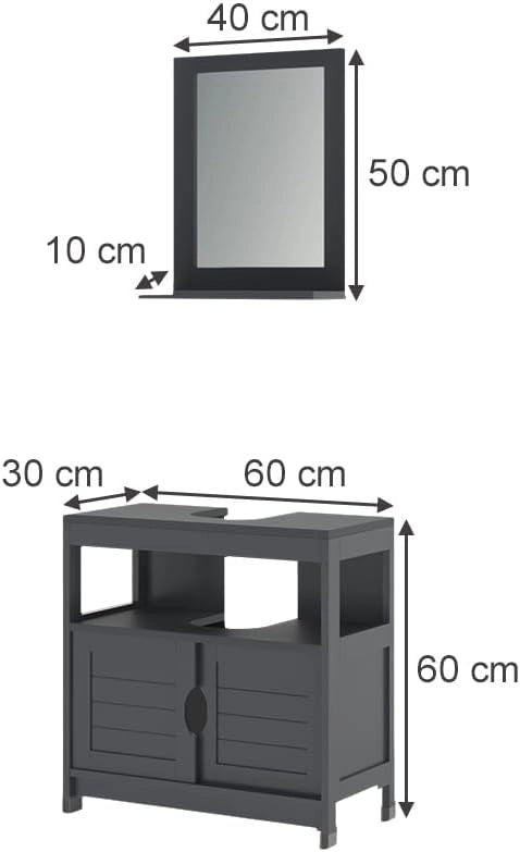 Set di mobili da bagno Vilda, Grigio, 60 cm, composto da specchio da bagno e mobile sottolavabo