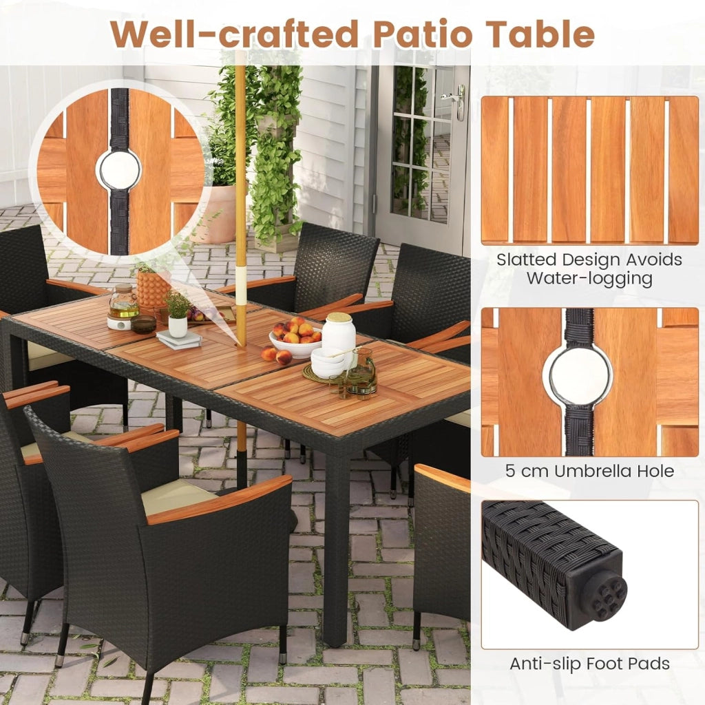 Set di mobili da giardino in rattan, set da 8 sedie con tavolo, in rattan, per esterni, terrazze, mobili da balcone, set per 8 persone, set da giardino