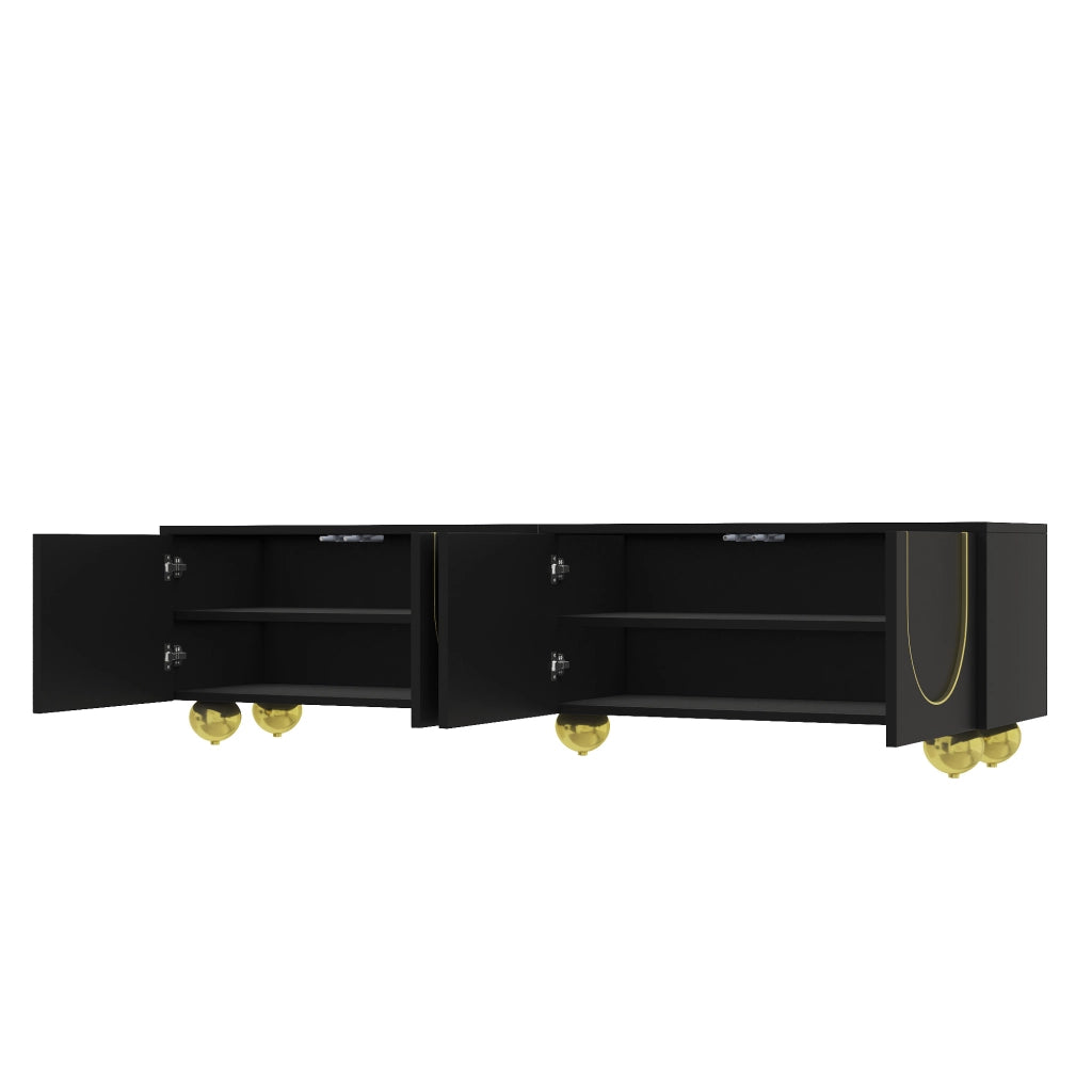 Mobile TV con Ante Strutturate e Ripiani ¨C MINIMAL ¨C Gambe Dorate, Push-to-Open