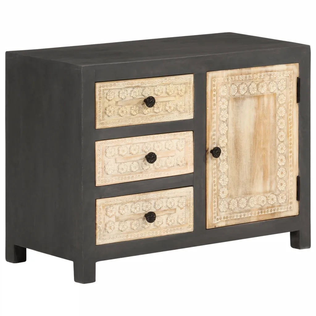 Credenza Bianco e Grigio 75x35x55 cm in Legno Massello di Mango 374992