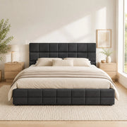 Letto imbottito con testiera 180x200 cm in velluto nero; struttura in MDF e compensato
