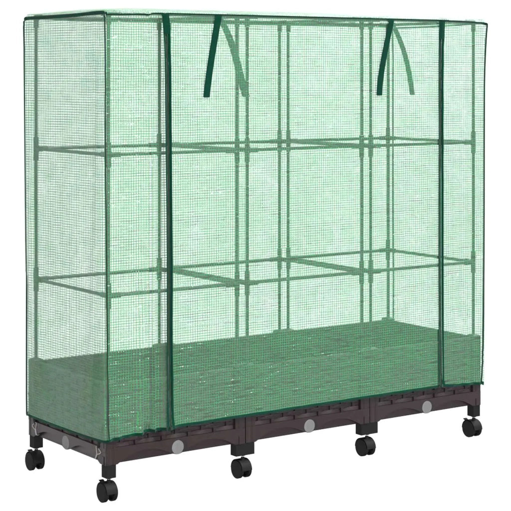 Vaso da Giardino con Copertura per Serra e Ruote 3 pz Marrone 3423061