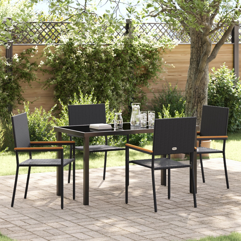 Set da Pranzo Giardino 5 Pezzi Nero Polyrattan