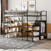 Letto a soppalco 140x200 - Xylo - 3 ripiani scrivania armadio - Nero