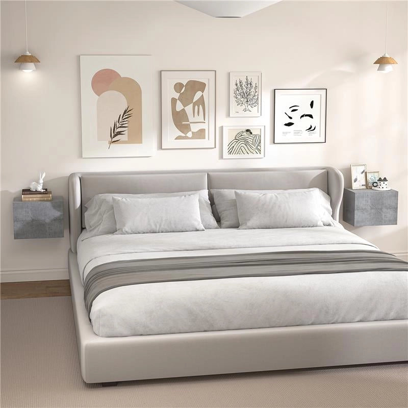 SET DI 2 COMODINI SOSPESI CON 2 CASSETTI MODERNI E SALVASPAZIO 40X29X30 CM GRIGIO CEMENTO