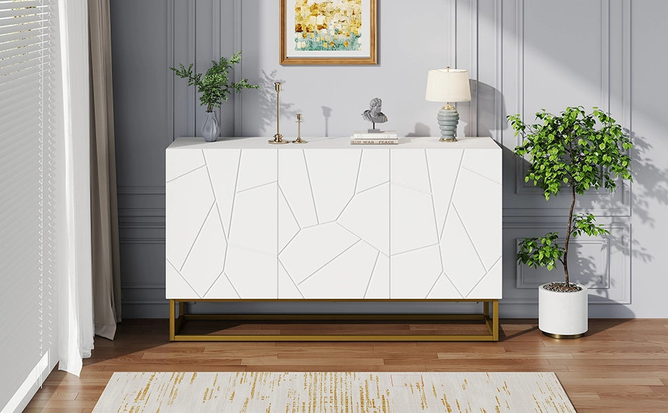 Credenza moderna bianca lucida mobile buffet 130 cm con 3 ante e base in metallo oro