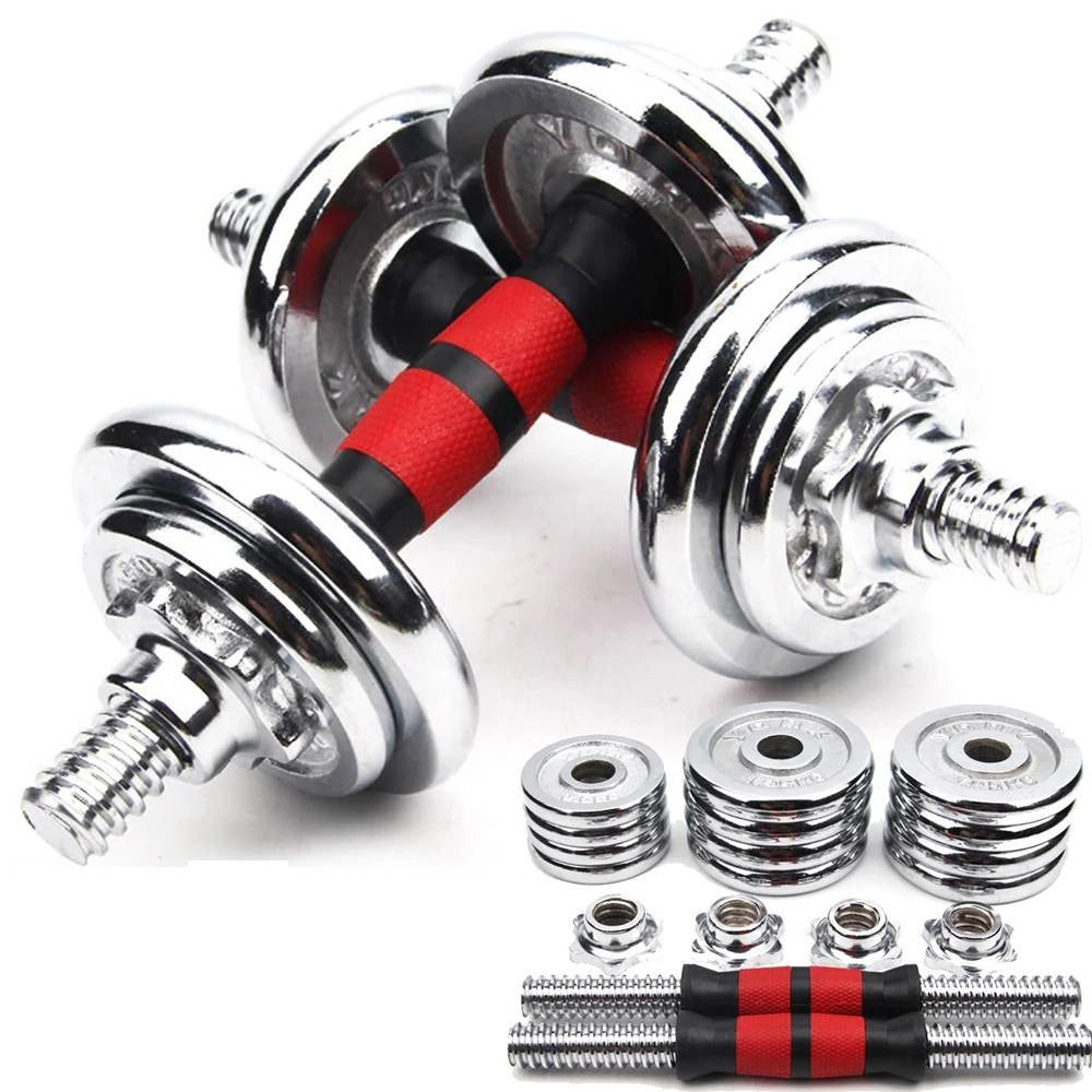 Trade Shop - Set Manubri Componibili Pesi Regolabili Palestra Dumbbell In Acciaio 10kg Totale -