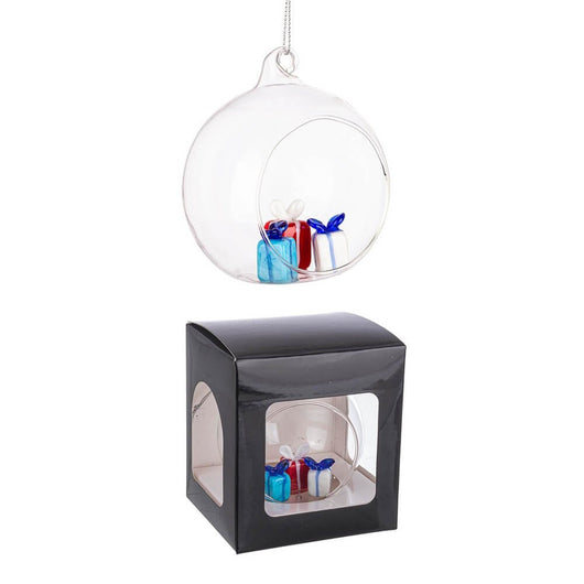 Sfera Aperta vetro Yule con 3 Regali e Scatola Diametro 80cm (6 Pezzi)