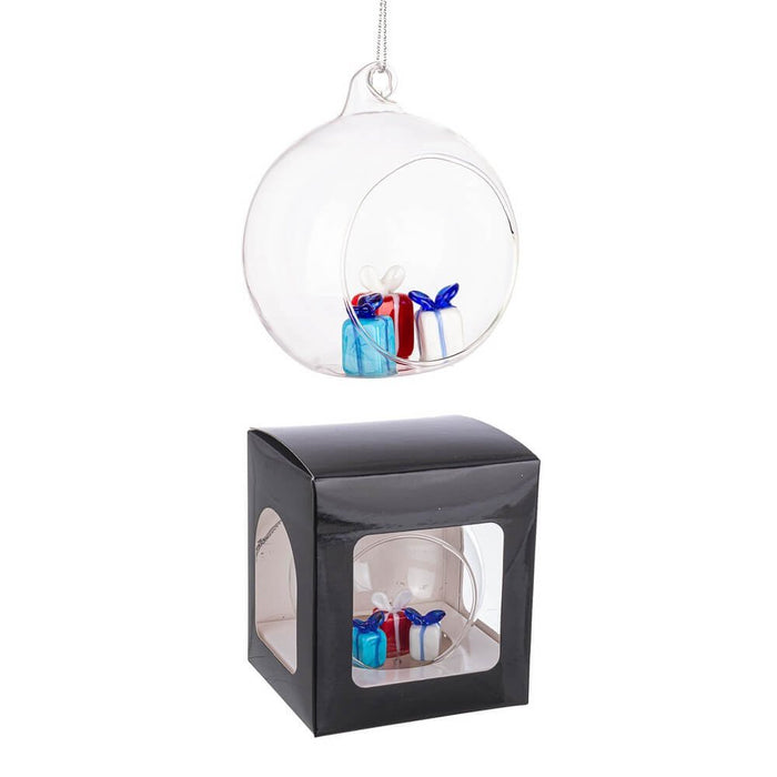 Sfera Aperta vetro Yule con 3 Regali e Scatola Diametro 80cm (6 Pezzi)