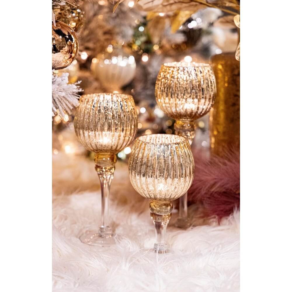 Set di 3 portacandele 1 pezzo Sheila calice oro