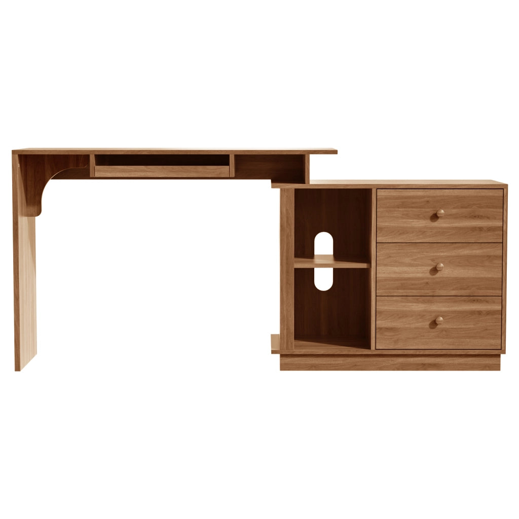 Scrivania estraibile con cassetto tastiera, 2 vani aperti e 3 cassetti, per studio, in MDF, noce, 110 × 40 × 75.5 cm