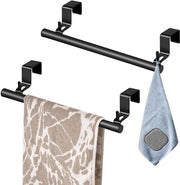 Hanger a due giri per asciugamano in acciaio inossidabile, asciugamani appesi con striscia di protezione antiscivolo, asciugamani per porta con supporto per cassetta, adatto per cucina e bagno (2 pezzi neri)