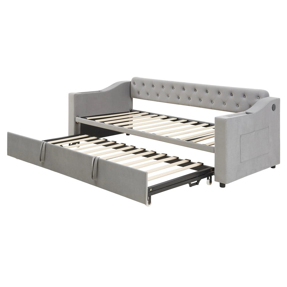 Letto Imbottito con Rete a Doghe ¨C MINIMAL ¨C Velluto Grigio, 90x190 / 180x190