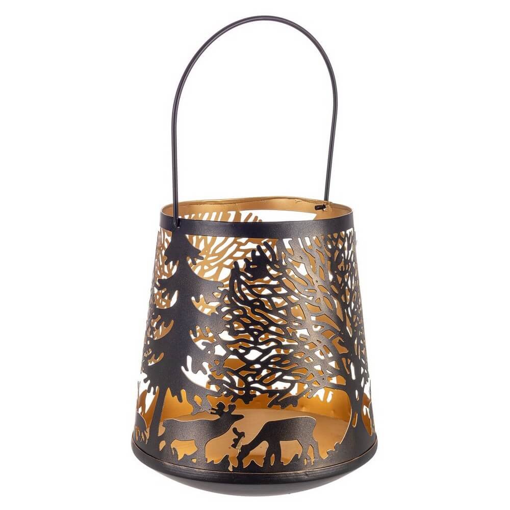 Lanterna Daya Bombata con Renna Nero Diametro 20x23cm (4 Pezzi)