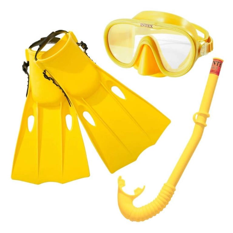 Maschera da mare con boccaglio e pinne + 8 anni intex