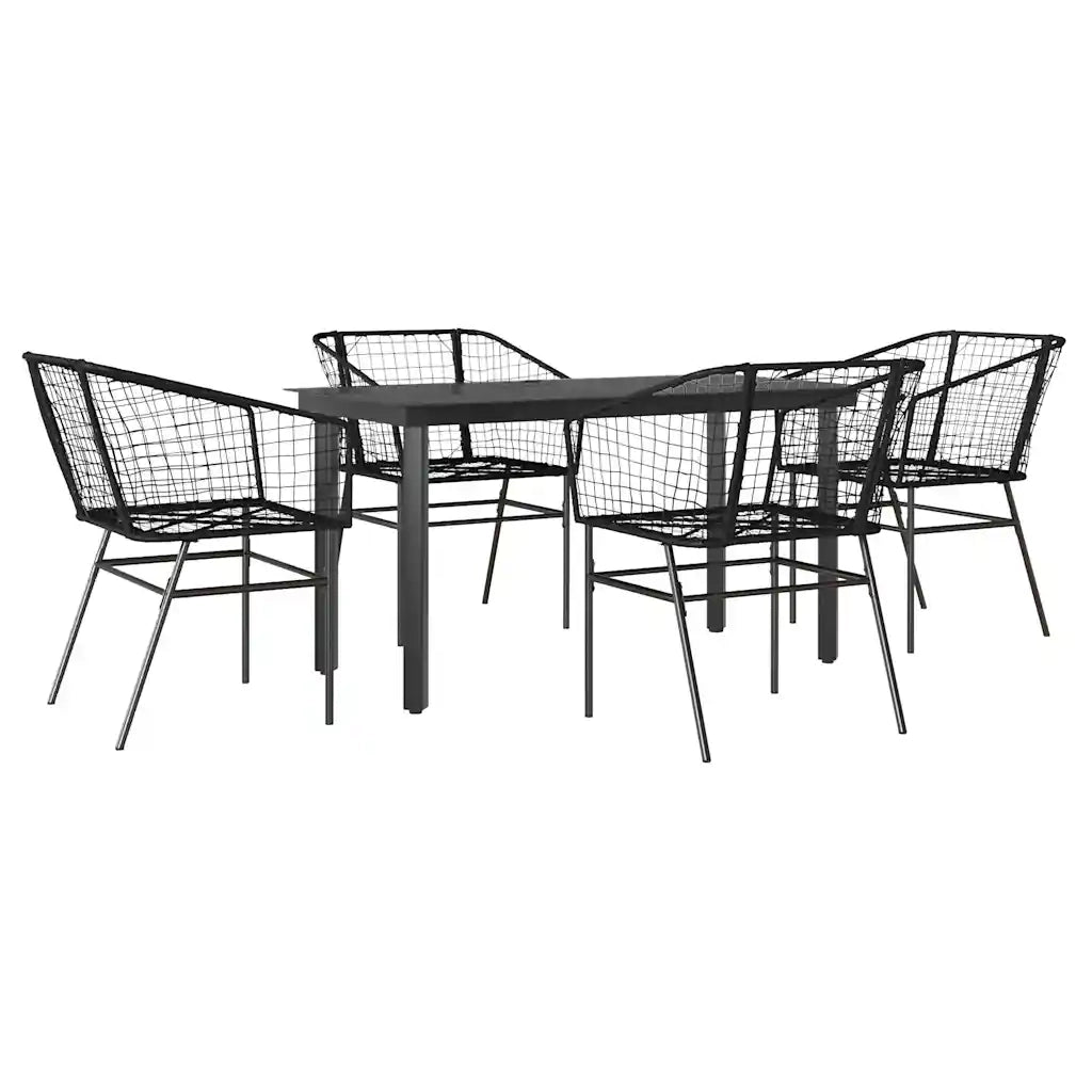 Set Mobili da Pranzo per Giardino 5 pz Nero Polyrattan Vetro 3334585