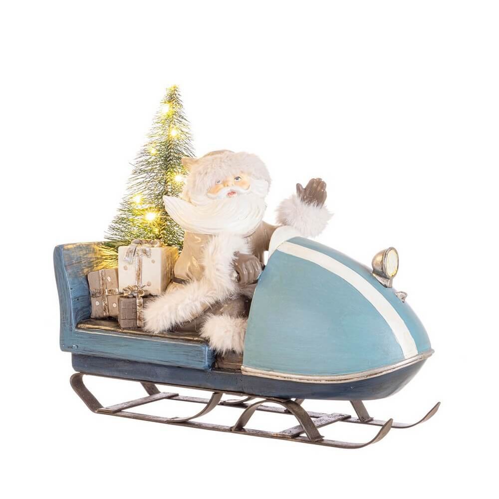 Babbo Natale Danish con slitta blu e LED