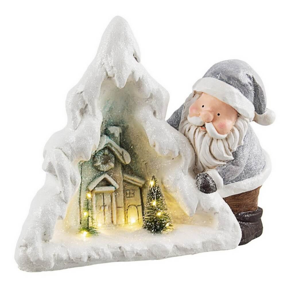 Babbo Natale Blizzard con casetta e LED H34