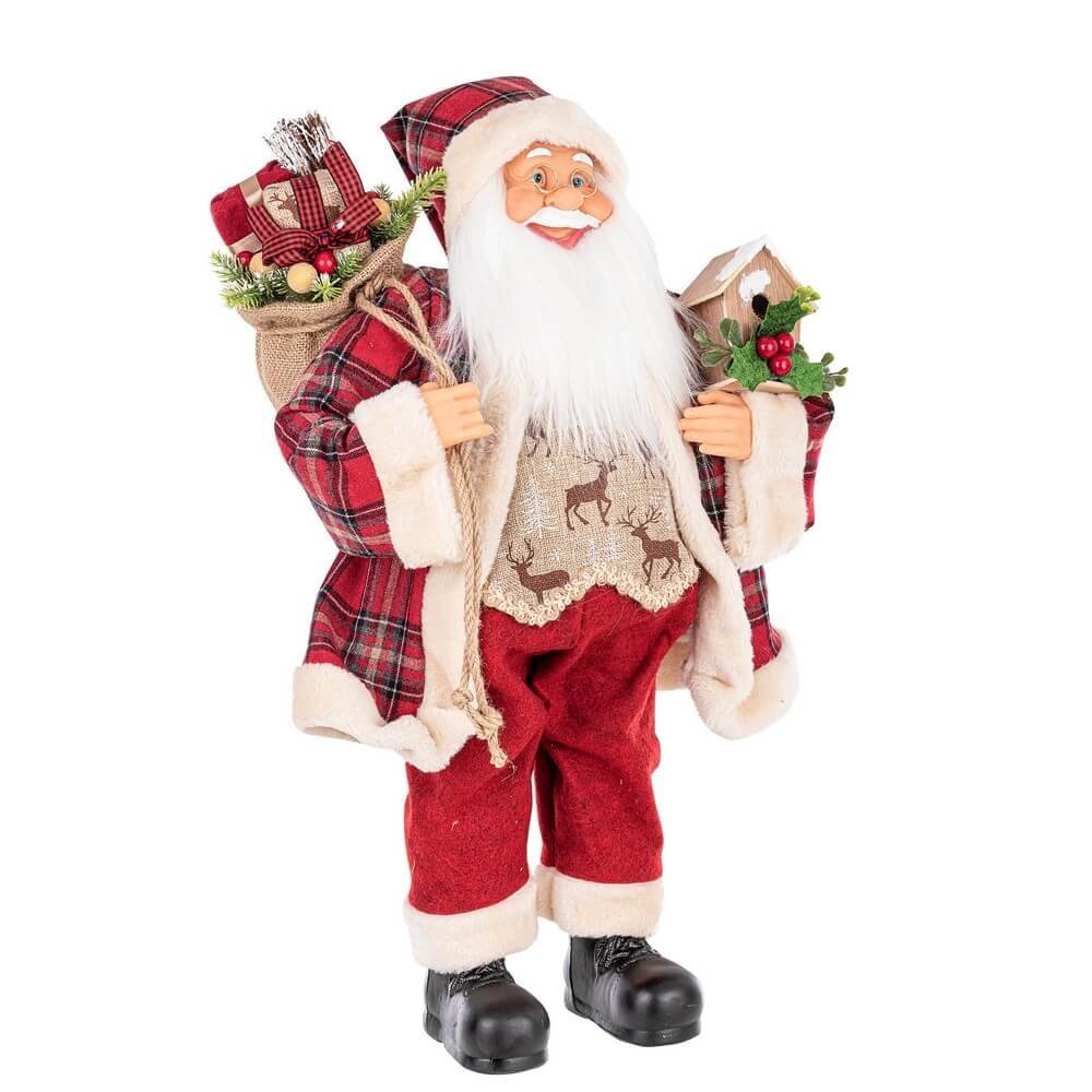 Babbo Natale Alwin in Posizione Verticale con Motivo Scozzese Grande (2 Pezzi)