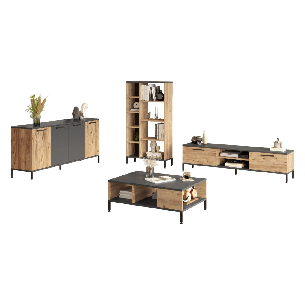 Foza, set Mobili da Soggiorno Modulabile, Marrone Rovere Nodi
