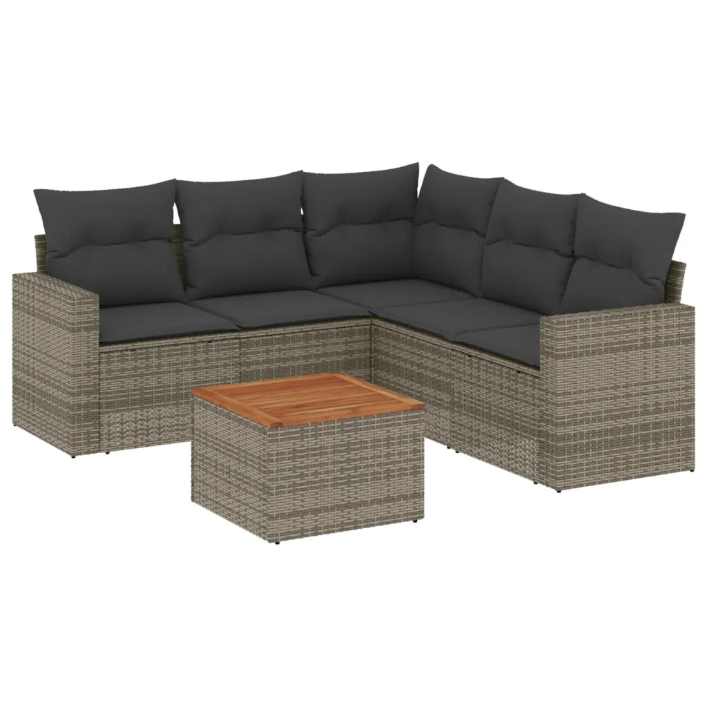 Set Divano da Giardino 6 pz con Cuscini Grigio in Polyrattan 3224121