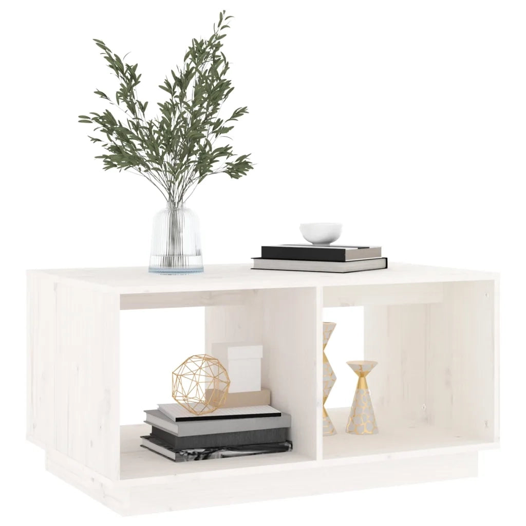 Tavolino da Salotto Bianco 80x50x40 cm Legno Massello di Pino 814435