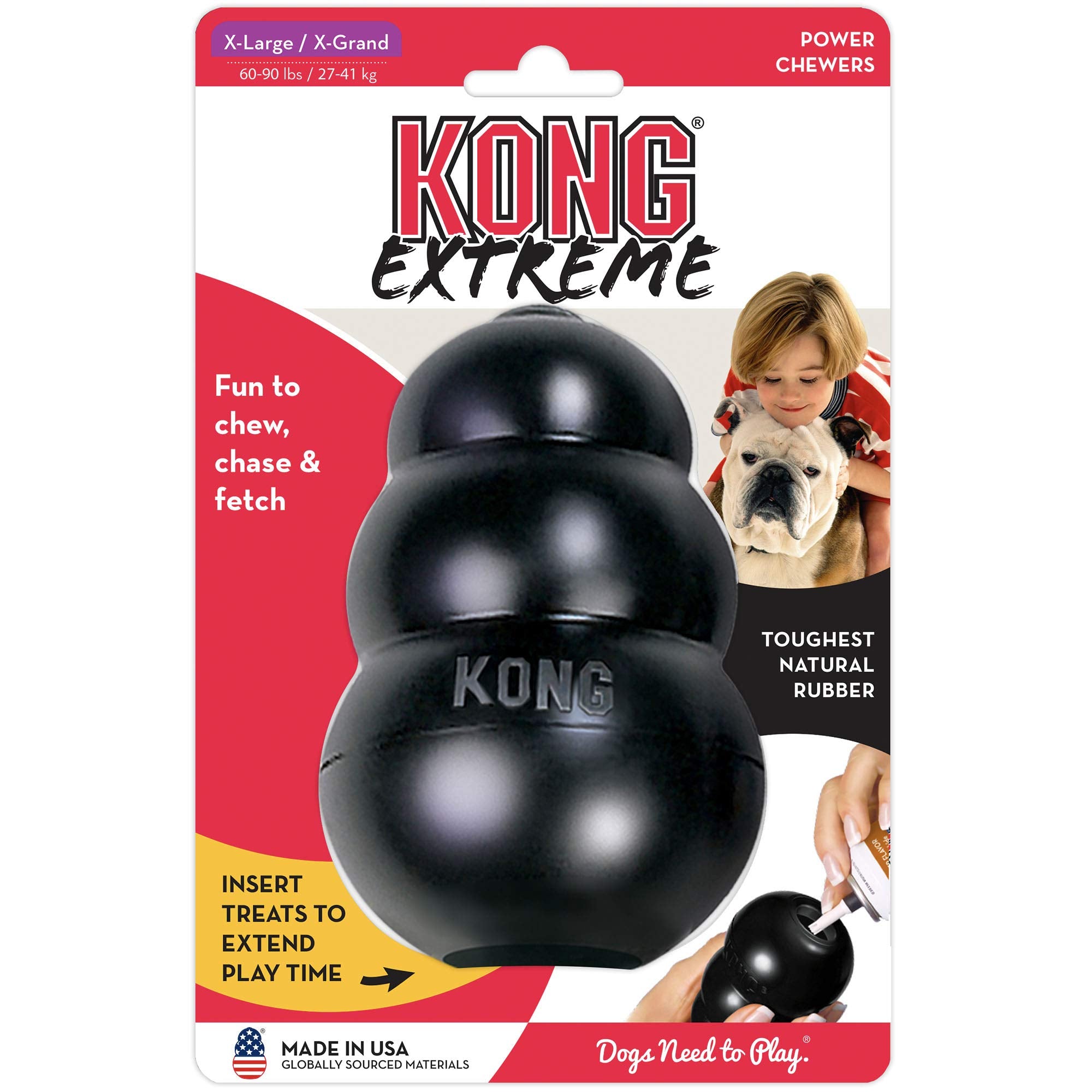 KONG - Extreme Gioco Cani - Gomma Naturale Ultra Resistente, Nero - XL